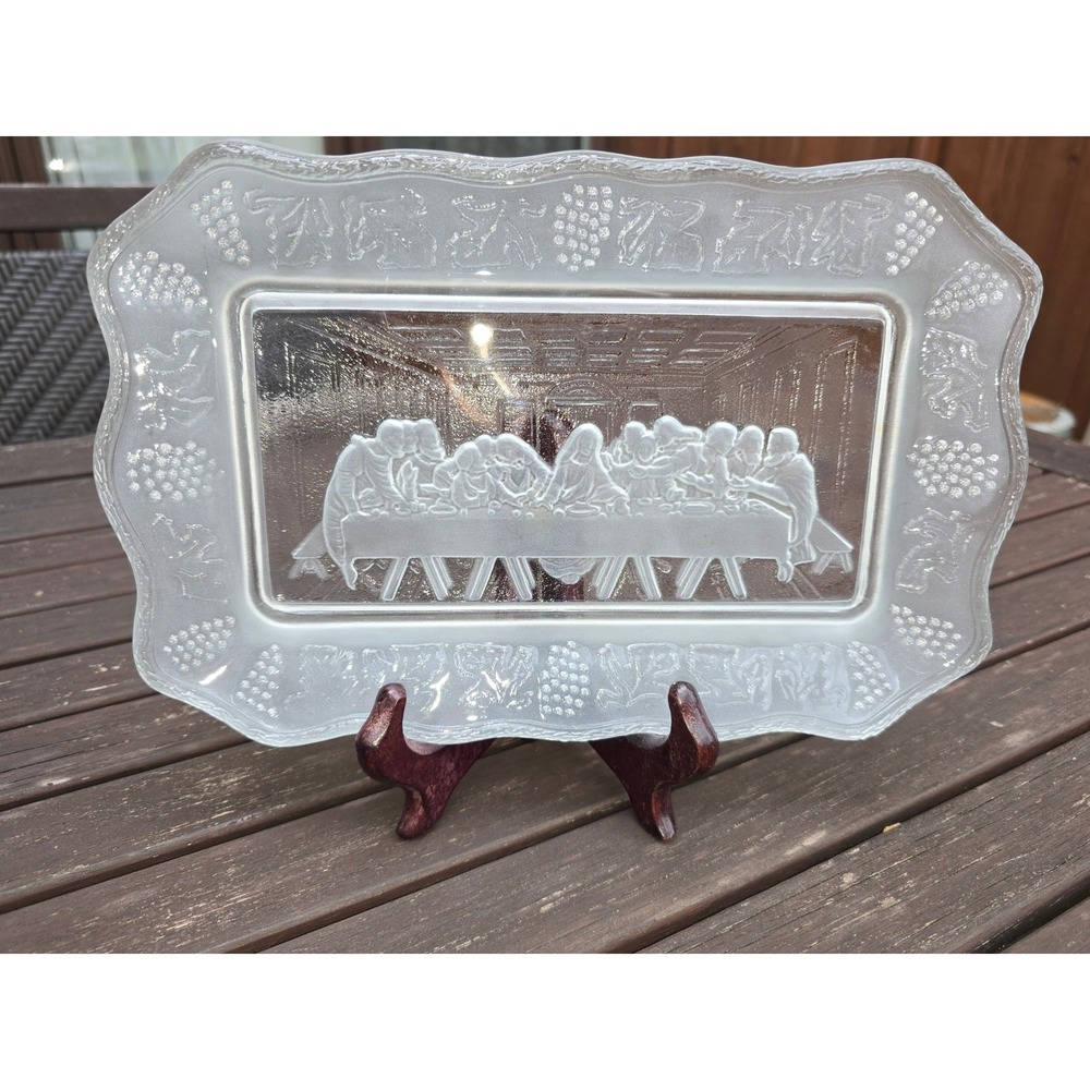Vintage Frosted Glass Last Supper 11" x 7" Platter